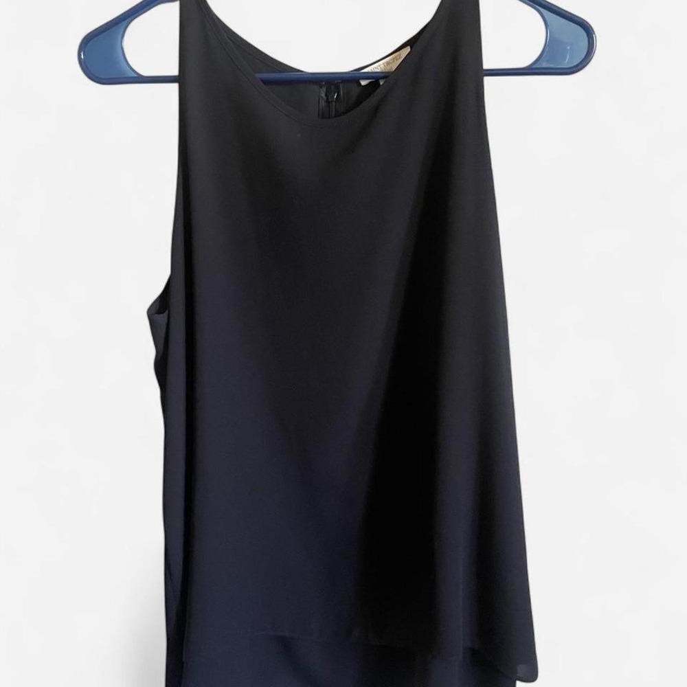 Saint Tropez West Black Chiffon Sleeveless Tank Blouse Round Neck Zip M